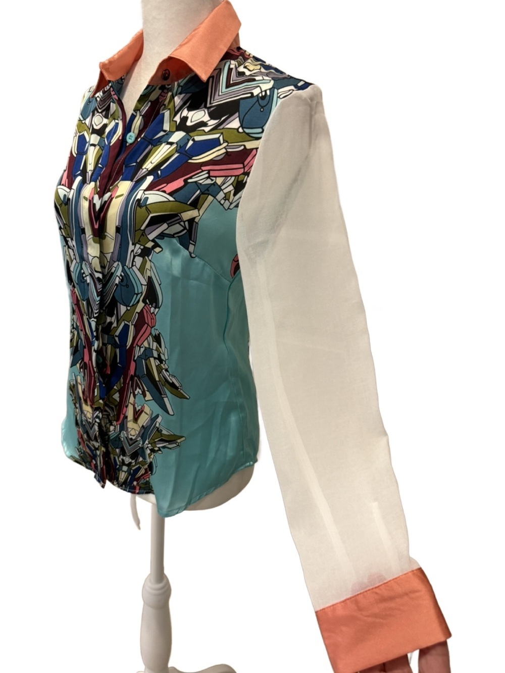 Lightweight Multicolor Geometric Print Button-Up Blouse by Zytonhin. 6 - Picture 2 of 9